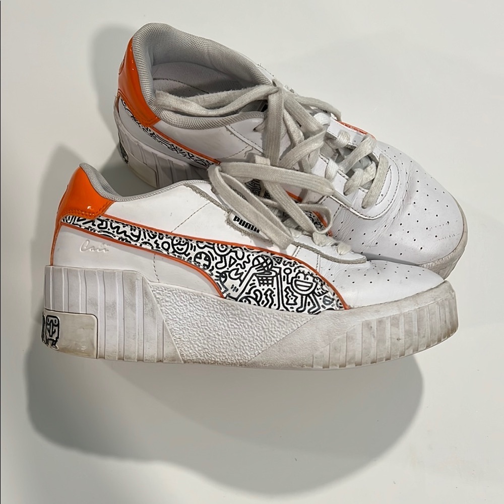 Puma White and Orange Cali Sport Sneakers - 9‎